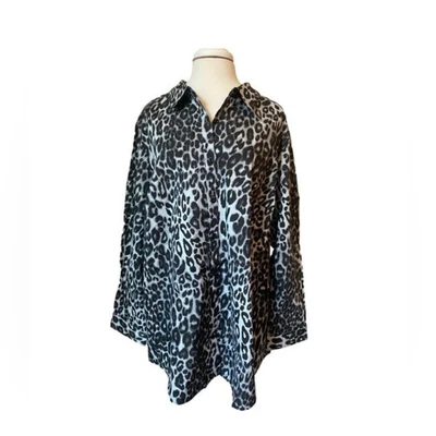 Blusa túnica Roaman's nueva sin etiquetas leopardo abotonada para mujer 28W negocios boho chic Foto 1 de 4