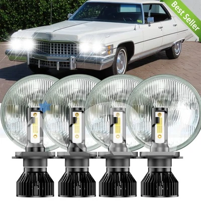 4PCS 5 3/4 5.75 GLASS LED Headlights Hi-Lo Beam For Cadillac DeVille 1962-1974 - Image 1 of 4