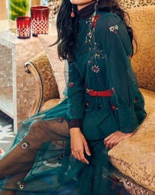 H&M Dress Sz 0 Petite Diwali Collection Occasionwear Embroidered Maxi Christmas - Image 1 of 4