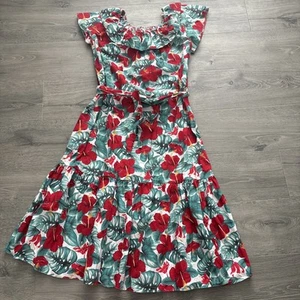 Hilo Hattie Sz L Vintage Floral Midi Dress Ruffle Hem Has been altered**** - Picture 1 of 15