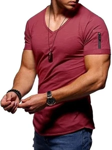 Men's Muscle T-Shirt Short-Sleeve V-Neck Summer Activewear Gym Tees Red 2XL - Picture 1 of 2