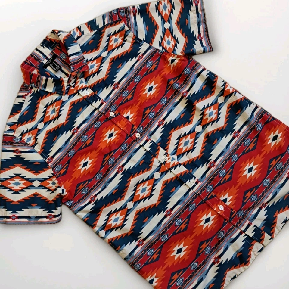 Forever 21 Shirt Mens Medium Aztec Southwest Short Sleeve Button Up - Image 1 of 4