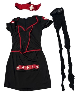 Spirit Halloween Cardiac Nurse Small Costume Black Red Dress Hat  no belt - Image 1 of 4