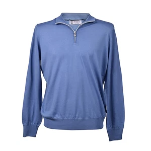 BRUNELLO CUCINELLI MEN'S CASHMERE BLEND BLUE 1/4 ZIP UP SWEATER/PULLOVER NEW - Picture 1 of 2