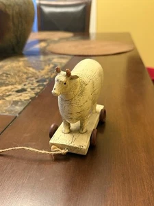 Holz rollende Kuh rustikal Bauernhaus Landhaus Bad Küche Wohndeko Bauernhof Spielzeug - Bild 1 von 6