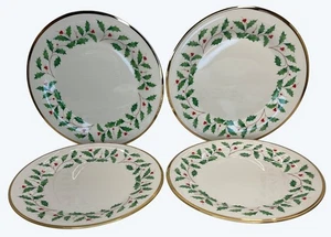 4 Lenox Dimension Collection Holiday Holly Berries Dinner Plates 10 5/8" - Picture 1 of 9