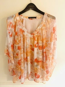 Rose + Olive Top Women’s Top 3X Red Orange Cream Floral  Boho Peasant Lined - Picture 1 of 7