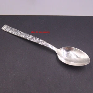 Cuchara de Cena Sólida Plata Fina 999 Patrón Hoja de Loto Mango 5.86 pulgadas - Imagen 1 de 7