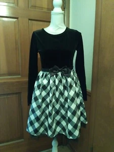Cat & Jack XL (14/16) Long Sleeve Black Velvet Top and Blk, White & Grey Bow - Picture 1 of 11