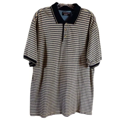 Vintage Trader Bay Shirt Men's Size L Yellow Grey Striped Polo Short Sleeve Top - Image 1 of 4