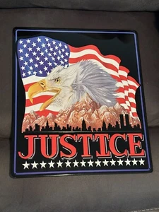 Ande Rooney Vintage 2002 Made In USA Justice Embossed Tin Sign - Picture 1 of 1