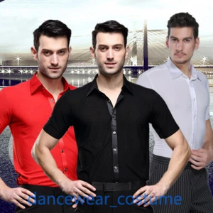 Camisa latina para hombre camisa de torneo tango latino salón de baile salsa manga corta camisa de baile 3 colores - Imagen 1 de 11