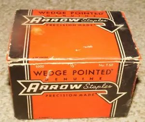 Vintage FULL BOX NEW OLD STOCK T-50 ARROW WEDGE POINT Staples 1/2" 5 BOXES - Picture 1 of 4