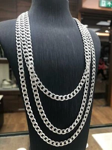 925 ECHTE Sterlingsilber Herren Damen Bordstein Diamant Schliff Ketten ALLE GRÖSSEN 6 MM NEU - Bild 1 von 6