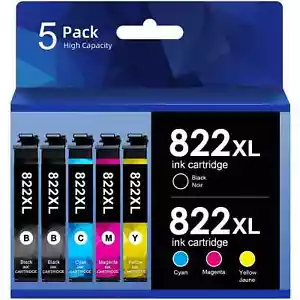 5pk 822XL T822XL Ink Cartridge for Epson Workforce Pro WF-3820 WF-4820 WF-4833 - Picture 1 of 3