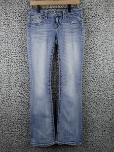 Miss Me Mid-rise Bootcut Embellished Flap Wings Size 27/33 Frayed Hems - Picture 1 of 24