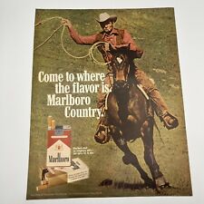 Marlboro Cigarettes 1971 Vtg Print Ad 10.25"x13" cowboy lasso roping horse