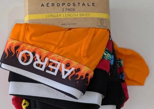 3 PACK AEROPOSTALE COTTON STRETCH BOXER BRIEFS, MEDIUM, 6" INSEAM RACING, SMILEY - Picture 1 of 1