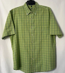 Alan Flusser Men’s Short Sleeve Button Down Green Plaid Size L - Picture 1 of 7