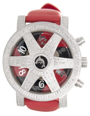 Reloj Techno Master para Hombres Esfera Roja y Negra 4ct Diamante Rojo Correa TM-2081 51mm Foto 1 de 2