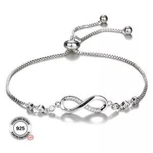 Silberarmband Infinity Charm 925 Sterling Damen Diamanten Unendlich Ewigkeit - Bild 1 von 11