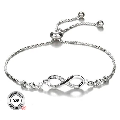 Silberarmband Infinity Charm 925 Sterling Damen Diamanten Unendlich Ewigkeit - Bild 1 von 4