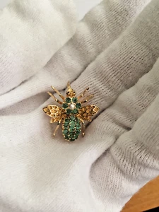 Vintage PAJ Sterling Silver Vermeil Bee Bug Green Emerald CZ Pendant Brooch Pin - Picture 1 of 8
