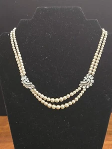 Vintage Ben Amun Deco Double Strand Pearl Necklace with Rhinestone Stations - Picture 1 of 10