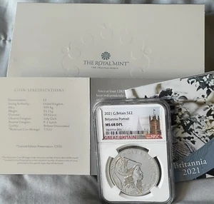 2021 2PD GREAT BRITAIN 1OZ SILVER BRITANNIA PORTRAIT NGC MS69 DPL - Picture 1 of 4