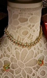Precioso collar tono dorado y brillantes con pendientes perforados 01d* - Imagen 1 de 11
