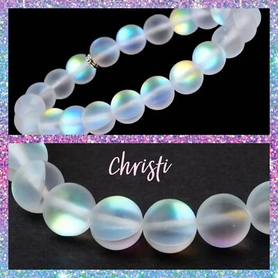 Pulsera elástica con cuentas de piedra lunar cristal sirena, color blanco claro de luna BN Foto 1 de 3