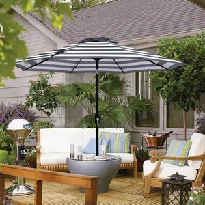 Maypex Market Umbrellas 9' Tilt Stripe Market Patio Steel Crank Black+White - Picture 1 of 6