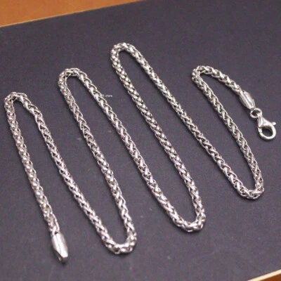 Collar de eslabones de trigo redondo de 3 mm con cadena de plata esterlina real S925 para hombre y mujer 22 pulgadas L Foto 1 de 4
