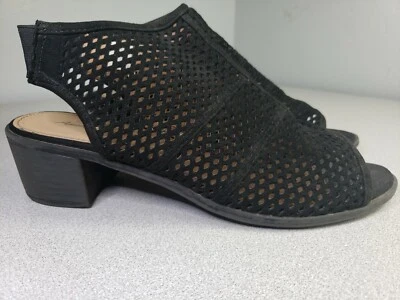American Eagle Black Sz 10 Open Toe Sling Back Diamind Cut Out Heel Shoes Ankle - Image 1 of 4
