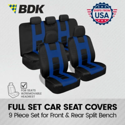 Juego completo de fundas de asiento de coche negro azul banco delantero y trasero para Chrysler Foto 1 de 4