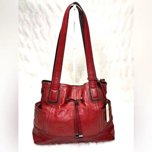 Tignanello Leather Super Stich Red Drawstring Shopper Shoulder Bag - Picture 1 of 14
