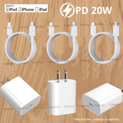20W USB C Wall Adapter Fast Charger PD Cord For iPhone 14 13 12 11 Pro Max iPad - Image 1 of 4