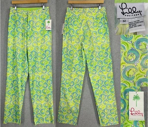 NWT Men's Lilly Pulitzer Lizard Print Pants Size 32 x 35 Unhemmed Blue Green 90s - Picture 1 of 19
