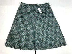 NWT Kim Rogers Sz 10 Skirt Eyelet Knee Length A-Line Lined Brown Aqua Side Zip - Picture 1 of 9