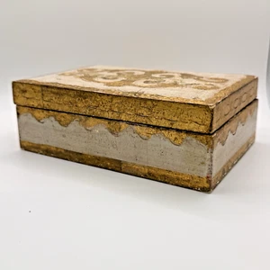 Joyero Rossi vintage de papel maché en oro dorado y crema - Imagen 1 de 10