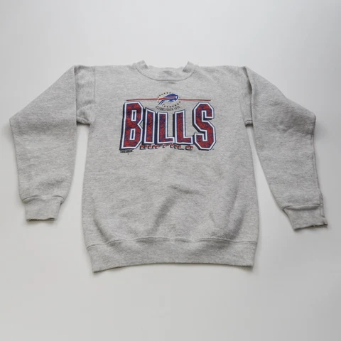 VTG 90s Trench Buffalo Bills Crewneck Sweatshirt KIDS Large Blue NFL Football Cover