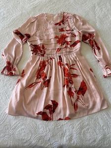 TED BAKER Malaani Fantasia Floral Smock Mini Dress Size 4 (Ted12) Pink Chiffon - Picture 1 of 9