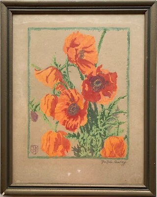 Farbholzschnitt Klatschmohn Blumen Ilse Koch Amberg 1869-1934 Jugendstil Vintage - Bild 1 von 4