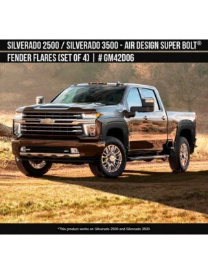Fits 20-23 Silverado 2500 3500 Air Design Super Bolt Fender Flares Black GM42D06 - Image 1 of 4