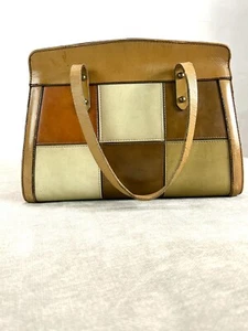 Borsa vintage Burlington in pelle MCM anni 60 GoGo colorblock patchwork LEGGI - Foto 1 di 14