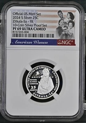 2024 S Silver Quarter 25c Zitkala Sa NGC PF 69 Ultra Cameo First Releases - Image 1 of 2