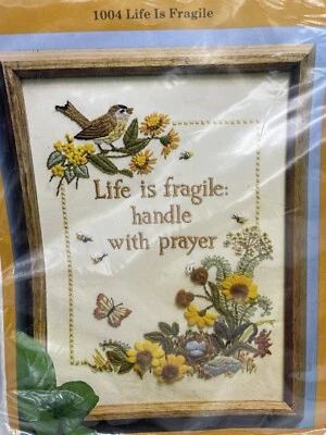 Creative Circle Life Is Fragile Handle Prayer Crewel Embroidery 18x24 Kit 1004 - Image 1 of 4