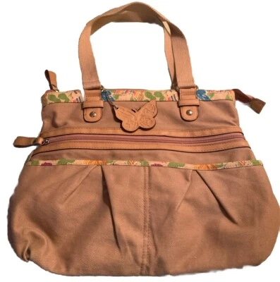 Relic Butterfly Canvas Shoulder Purse Travel Bag Khaki Beige RLH4128 - Image 1 of 4