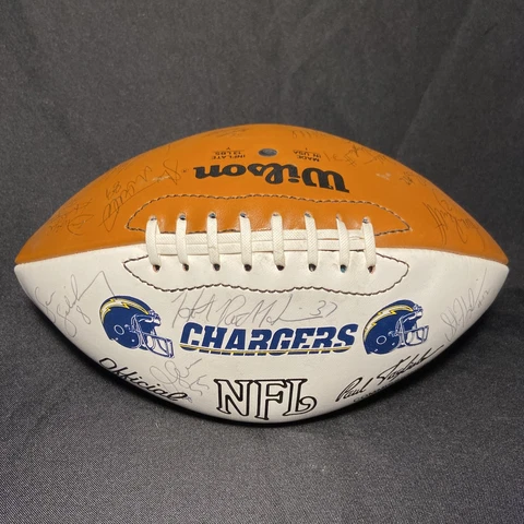 1996 San Diego Charges Team Singed Football 32 Signatures Junior Seau Cover