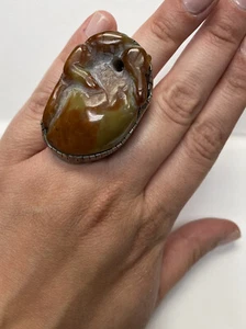 Rebecca Collins Carved Jade Ring In Sterling Silver - Picture 1 of 5